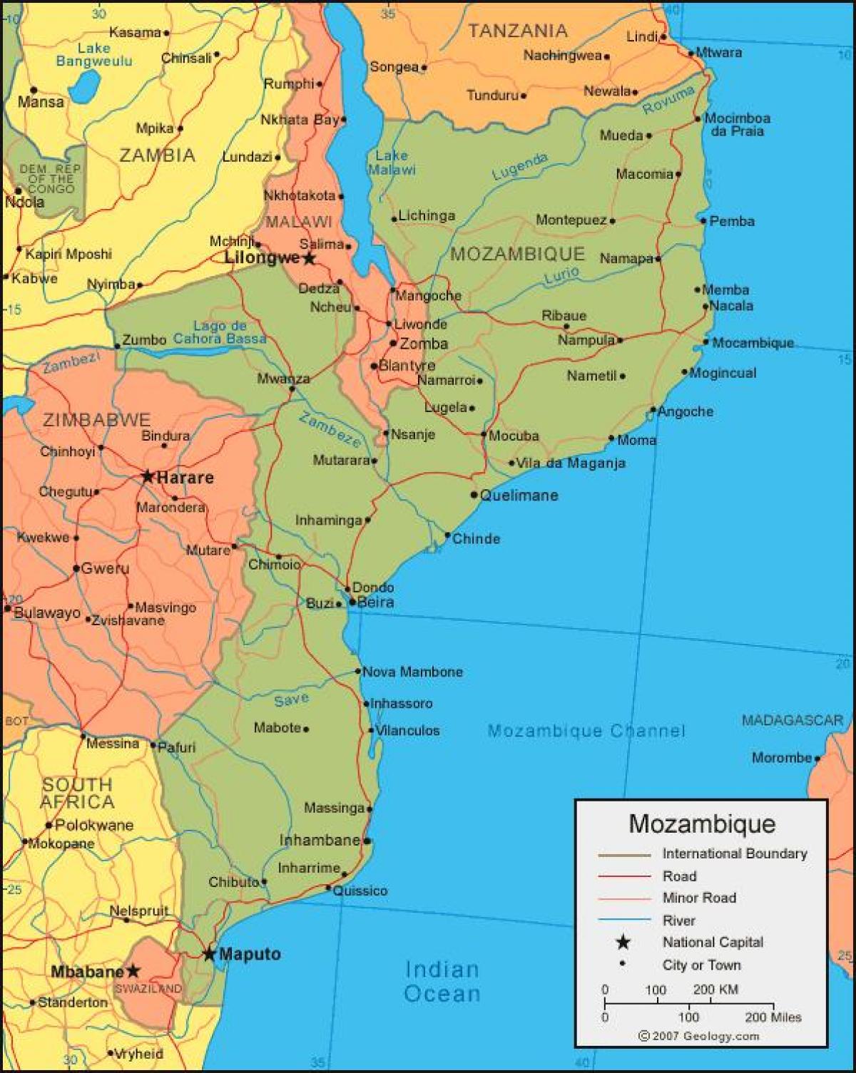 karta över Moçambique kusten