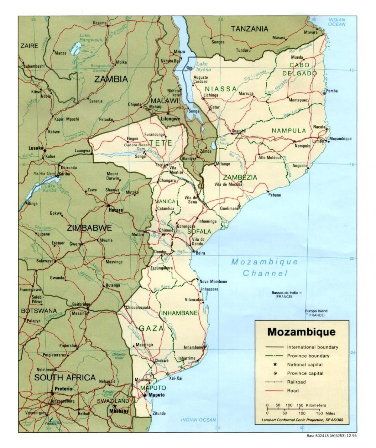 karta över Moçambique detaljerad karta