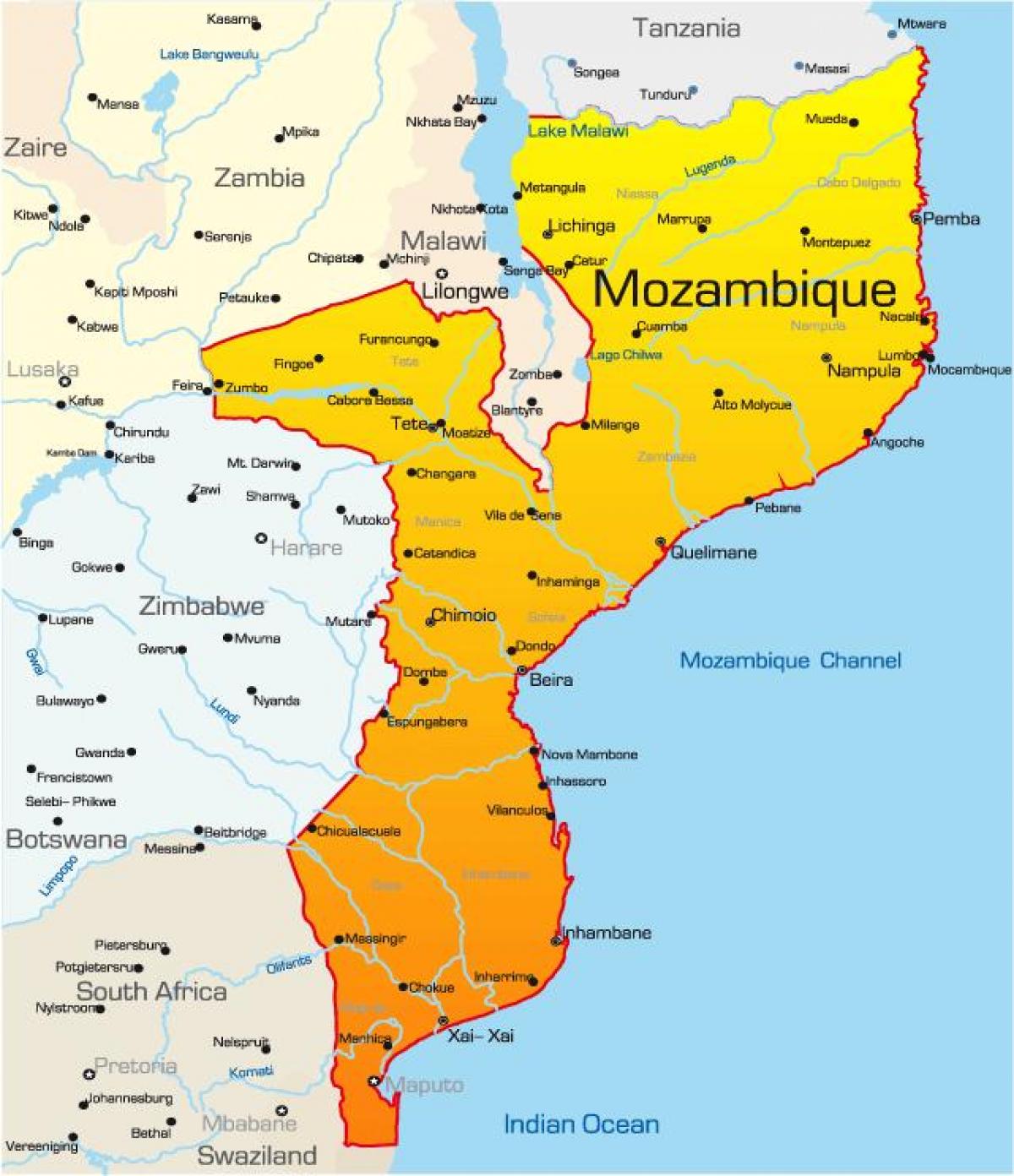 karta över Moçambique karta med avstånd