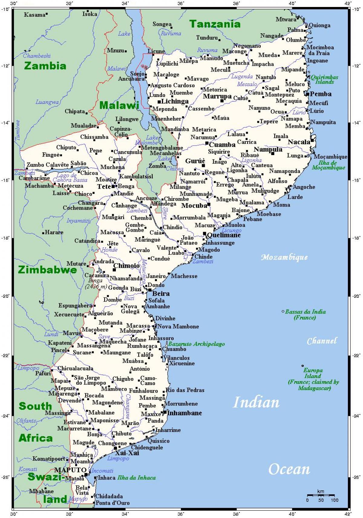 karta över Moçambique städer