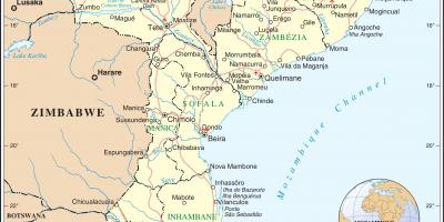 Flygplatser i Moçambique på en karta